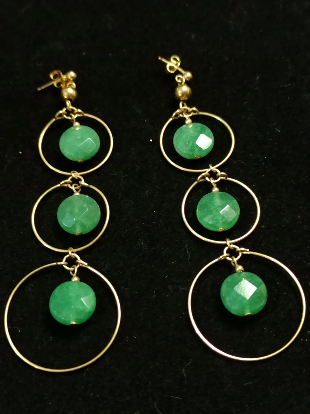 Vintage 14KT G. F. Green Jade Cascade Dangle Earrings Statement Designer 1990s